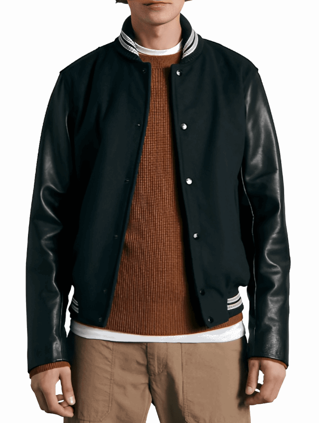 Two Tone Leather Varsity Jacket for Men