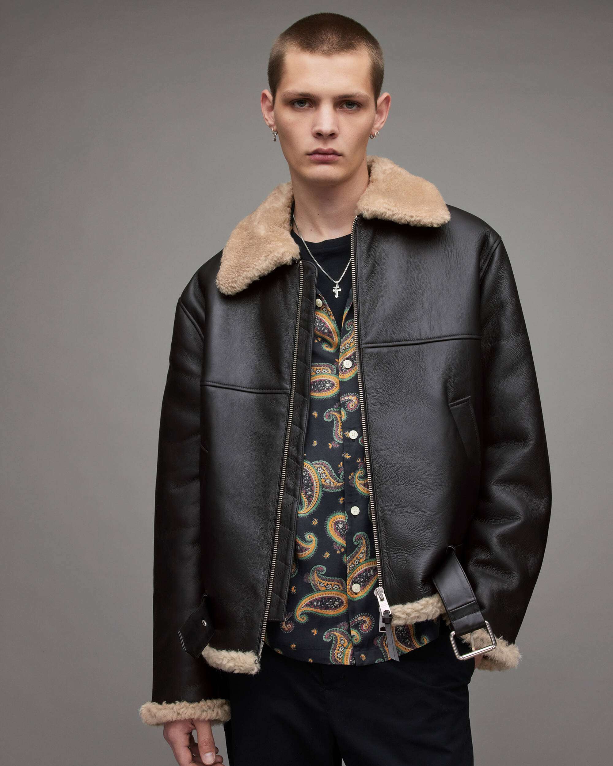 Hill Bomber Black Shearling Leather Jacket | William Jacket