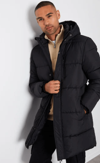 Men's Puffer Hooded Coat In Black