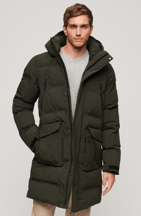 Men's Puffer Hooded Coat In Khaki