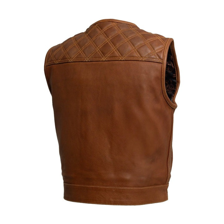 Arcane Fox - Men's Quilted Biker Leather Vest In Brown