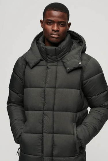 Arcane Fox - Men's Trench Puffer Coat In Black With Removable Hood