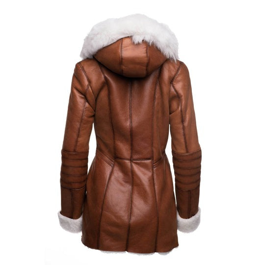 Arcane Fox - Women's B7 Shearling Parka Leather Coat In Brown