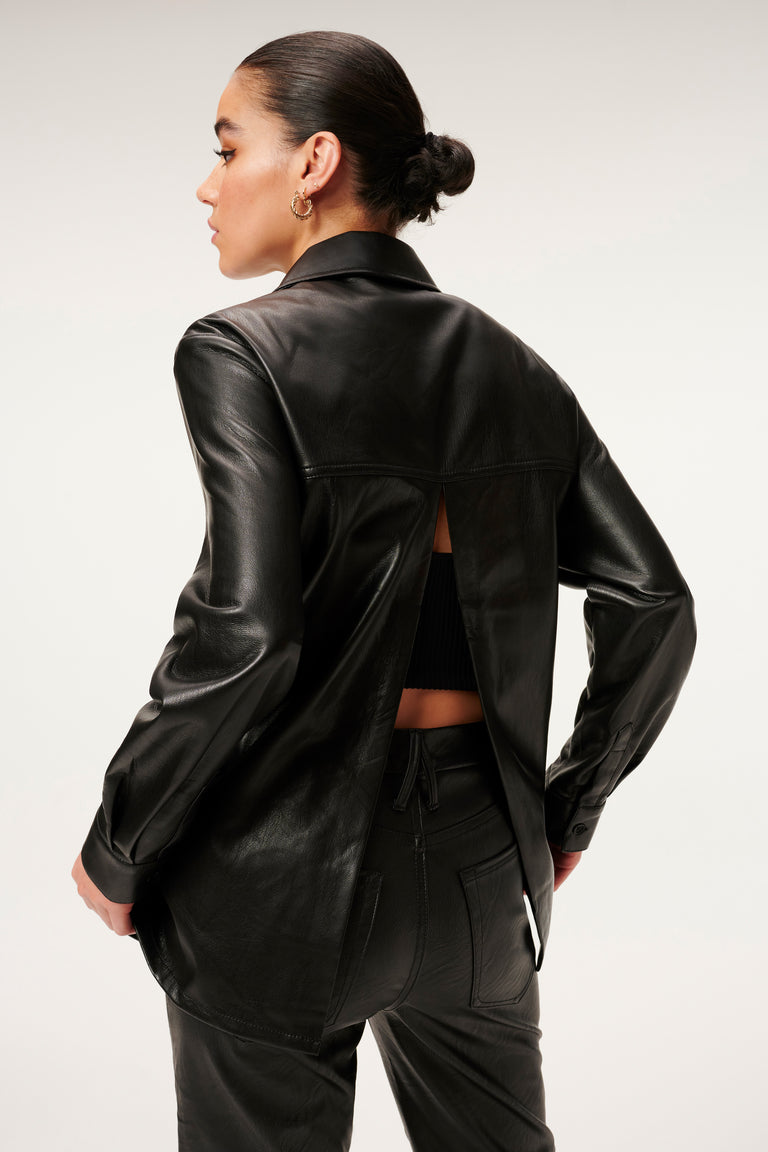 Women's Black Trucker Leather Shirt