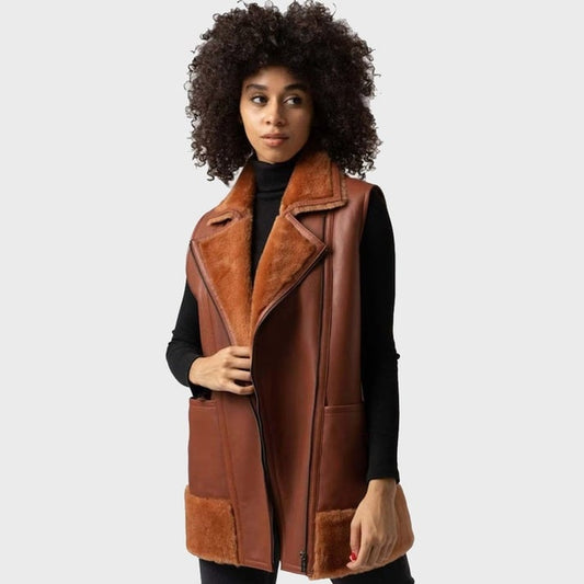 Arcane Fox - Women's Dark Brown Shearling Leather Vest