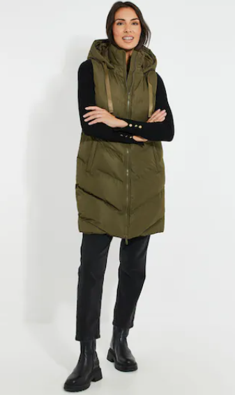 Arcane Fox - Women's Hooded Puffer Sleeveless Coat In Khaki