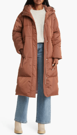 Arcane Fox - Women's Hooded Puffer Trench Coat In Brown