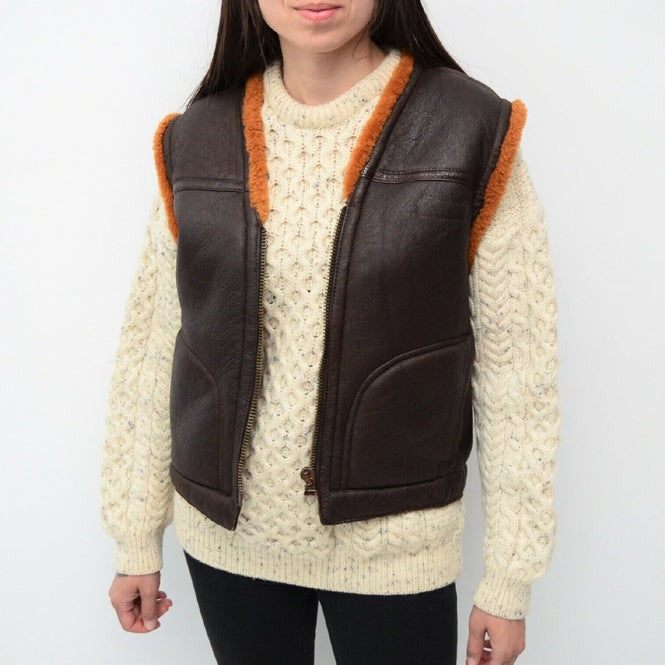 Arcane Fox - Women's Leather Shearling Vest In Coffee Brown