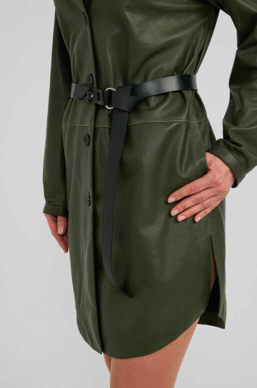 Women's Premium Leather Coat In Khaki