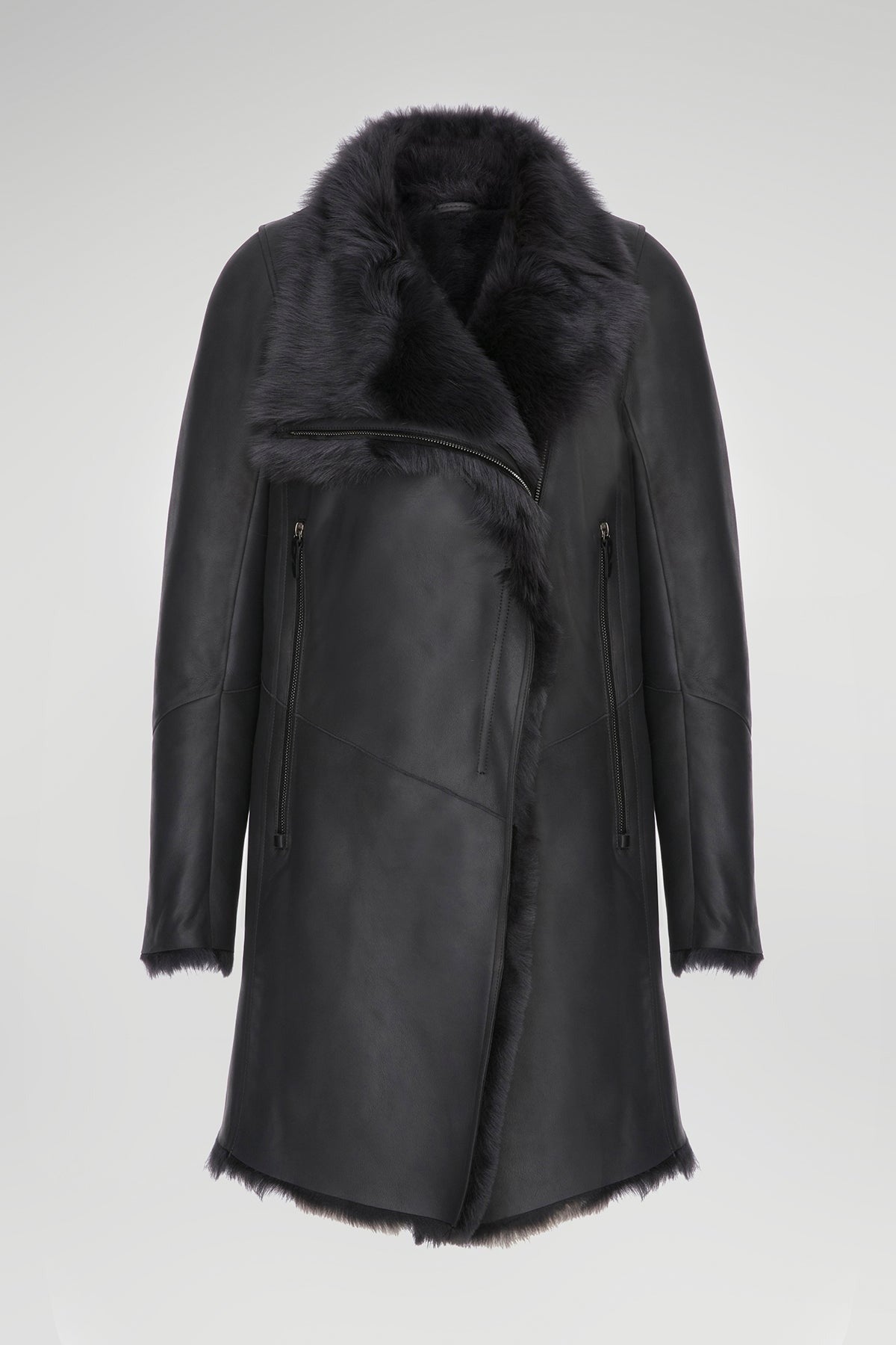 Women's Shearling Fur Leather Coat In Black Arcane Fox