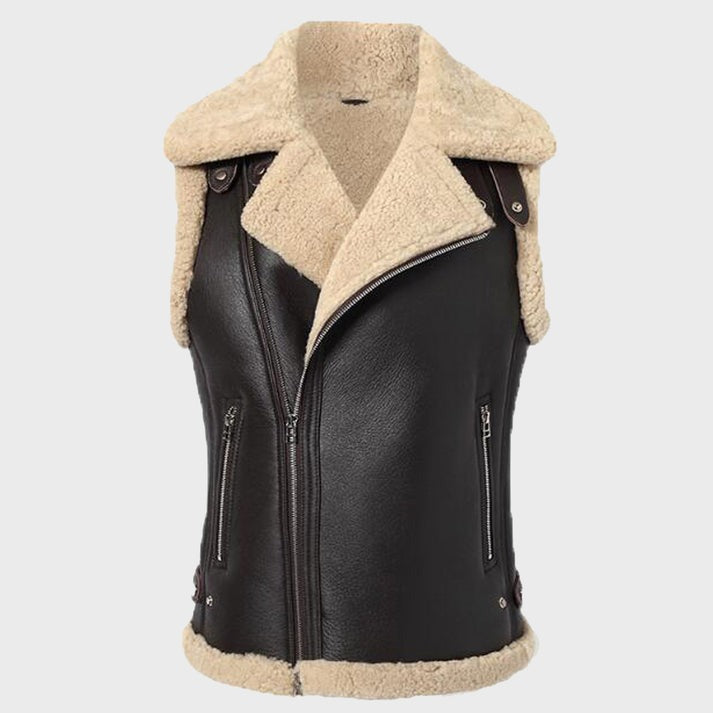 Arcane Fox - Women's Sheepskin Biker Leather Vest In Black