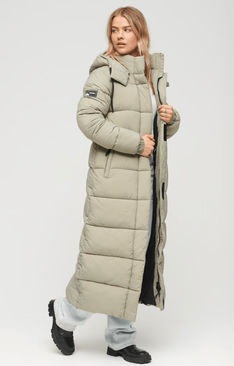 Arcane Fox - Women's Trench Puffer Coat In Off White With Removable Hood