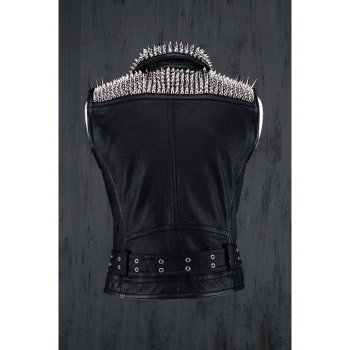 Arcane Fox - Men's Biker Studded Leather Vest In Black