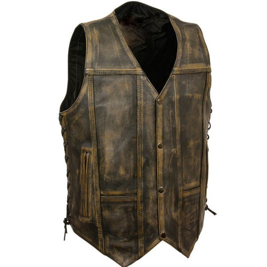 Arcane Fox - Men's Brown Distressed Biker Leather Vest