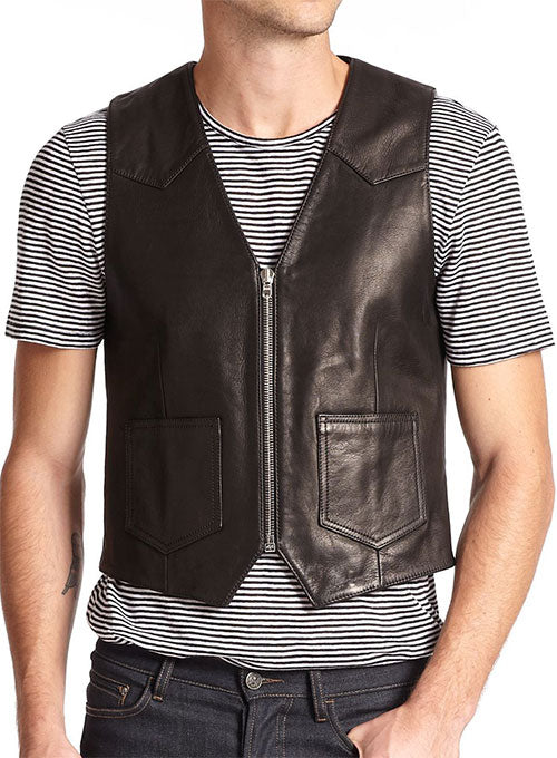 Arcane Fox - Men's Vintage Mini Biker Leather Vest In Black