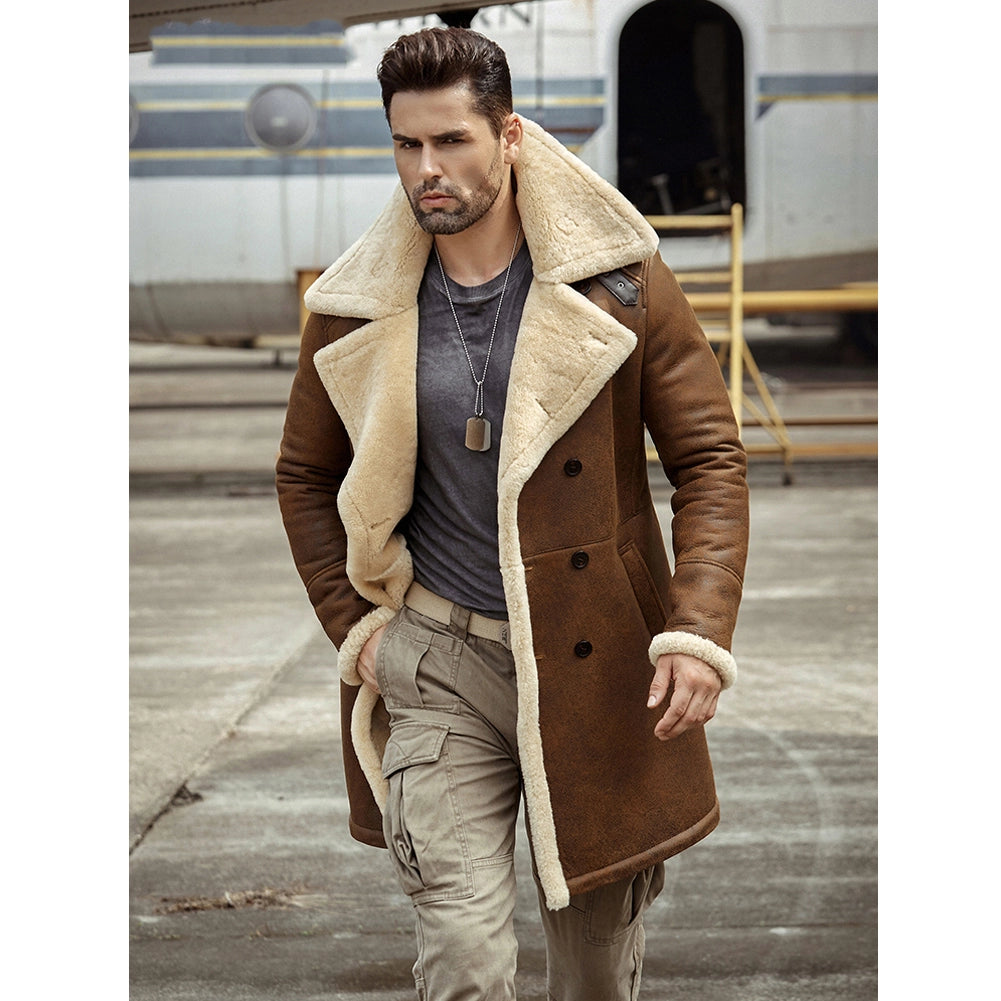 Men's B7 Bomber Sheepskin Leather Coat In Brown - Arcane Fox