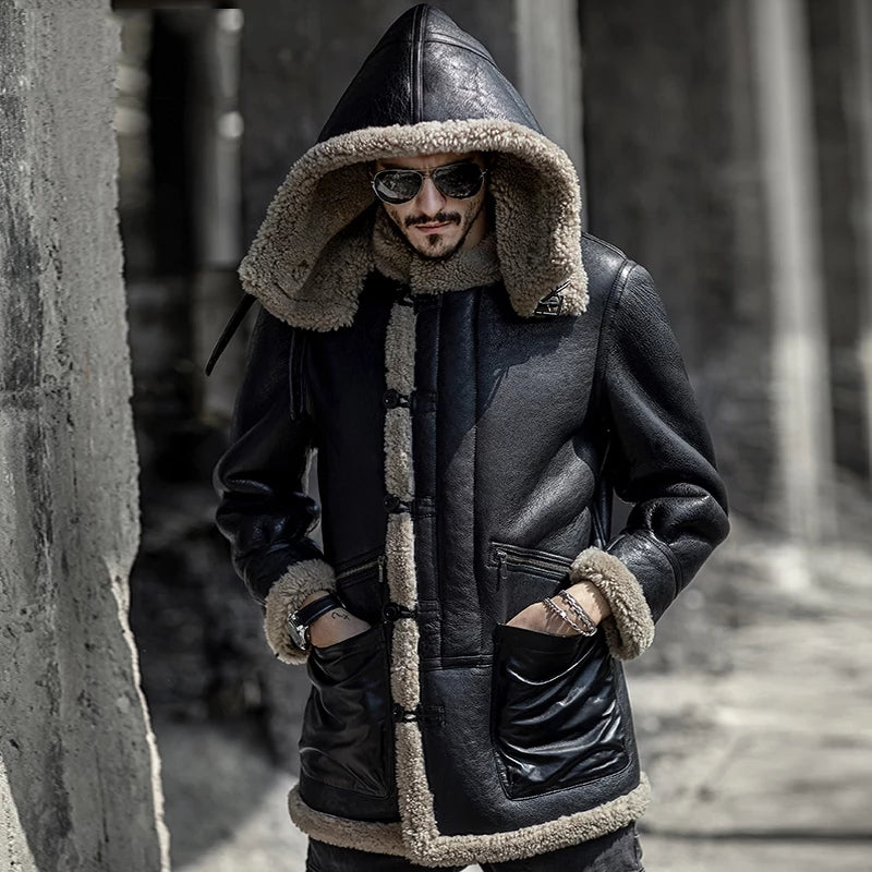 Mens shearling winter on sale coat