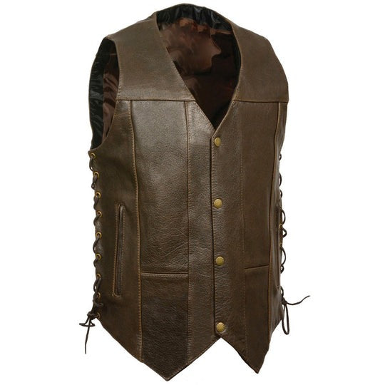 Arcane Fox - Men's Motorcycle Leather Biker Vest In Chocolate Brown