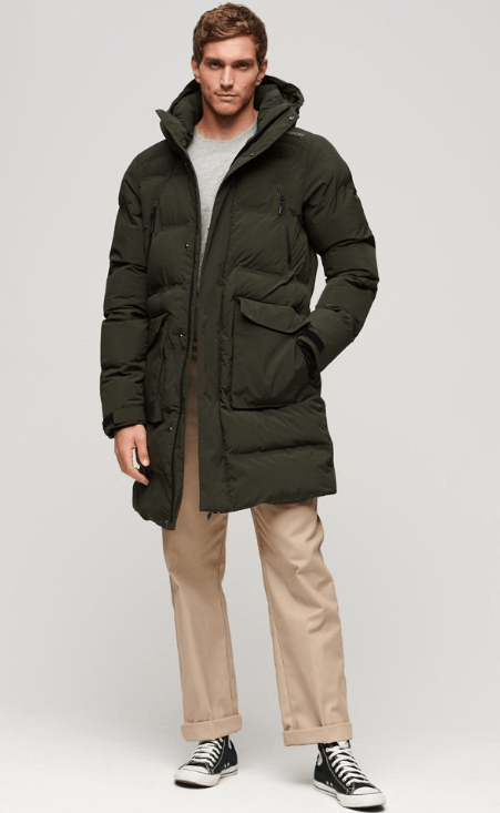 Men's Puffer Hooded Coat In Khaki