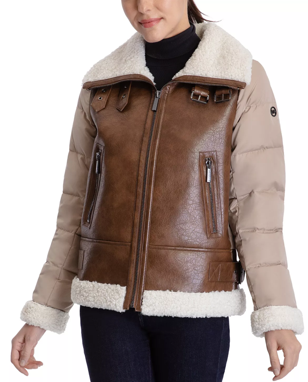 Arcane Fox - Women's Shearling B3 Puffer Leather Jacket