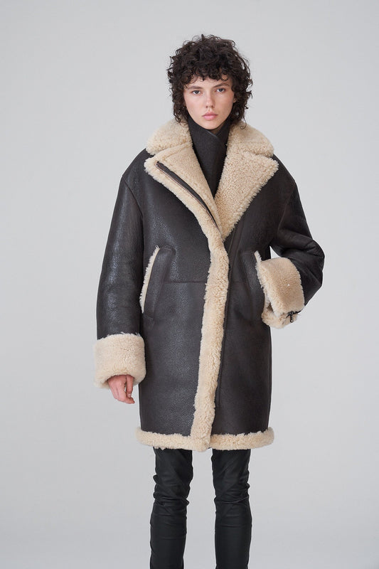Women's B7 Shearling Leather Coat In Black Arcane Fox