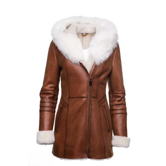 Arcane Fox - Women's B7 Shearling Parka Leather Coat In Brown