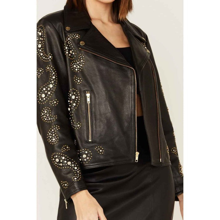 Arcane Fox - Women's Punk Studded Leather Jacket In Black