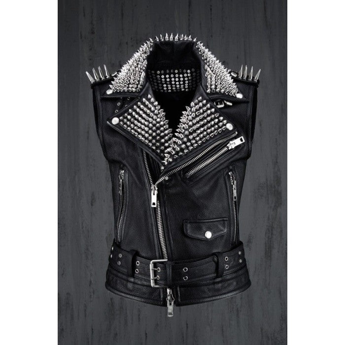 Arcane Fox - Men's Biker Studded Leather Vest In Black