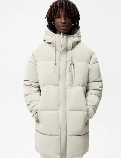 Men's Hooded Puffer Coat In Off White