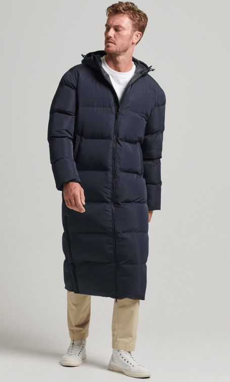 Men's Hooded Trench Puffer Coat In Royal Blue
