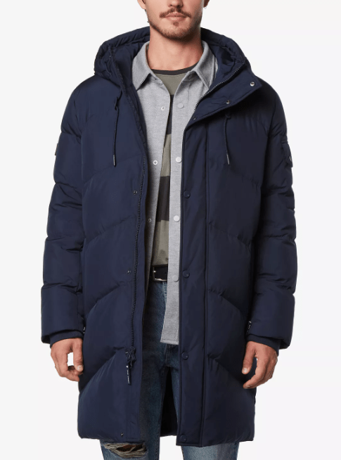 Men's Puffer Hooded Coat In Blue