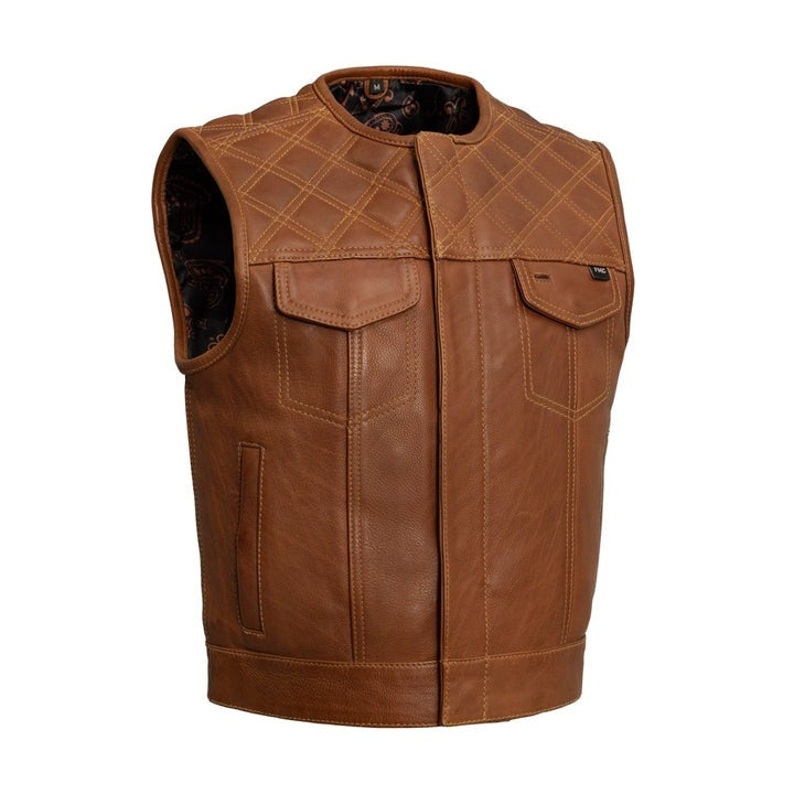 Arcane Fox - Men's Quilted Biker Leather Vest In Brown