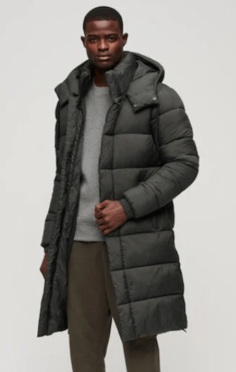 Arcane Fox - Men's Trench Puffer Coat In Black With Removable Hood