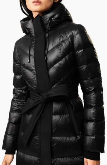 Arcane Fox - Women's Belted Trench Puffer Coat In Black With Hood