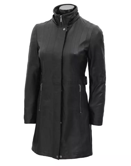 Arcane Fox - Women's Fur Parka Leather Coat In Black With Removable Hood