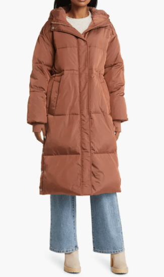 Arcane Fox - Women's Hooded Puffer Trench Coat In Brown