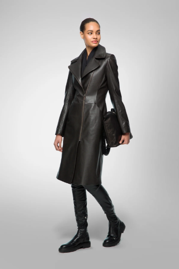 Women's Leather Coat In Black