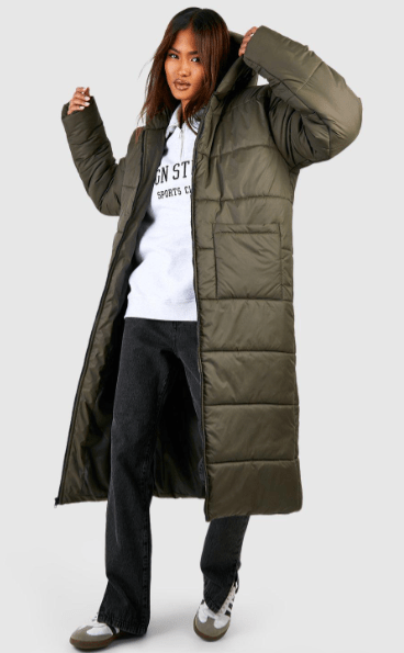 Arcane Fox - Women's Oversized Trench Puffer Coat In Gray