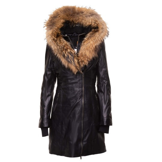 Arcane Fox - Women's Parka Bomber Leather Coat In Black