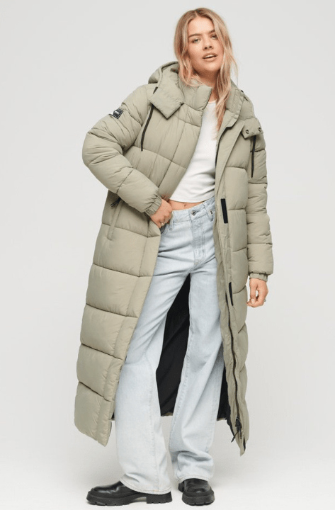 Arcane Fox - Women's Trench Puffer Coat In Off White With Removable Hood