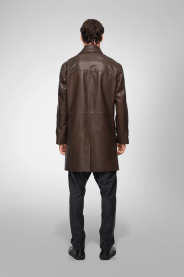 Men's Casual Leather Coat In Coffee Brown