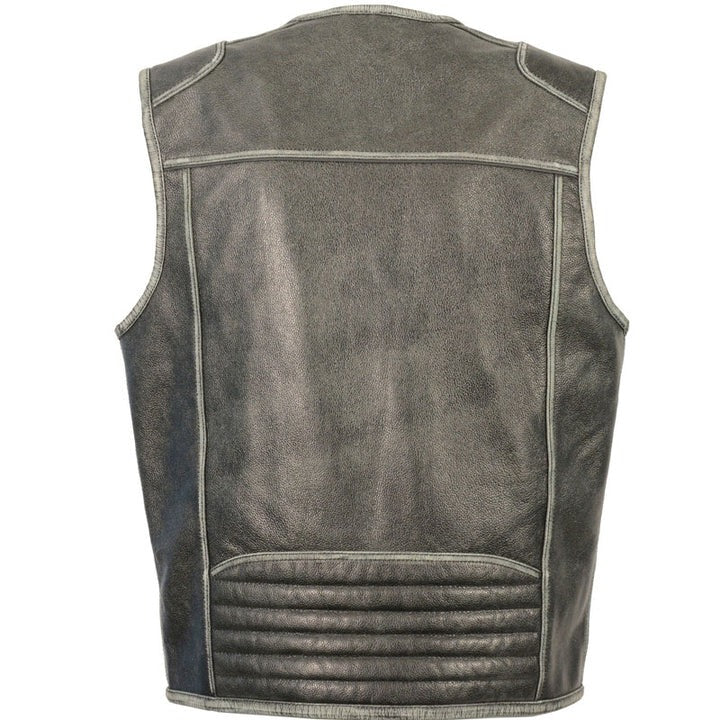 Arcane Fox - Men's Distressed Biker Leather Vest In Black