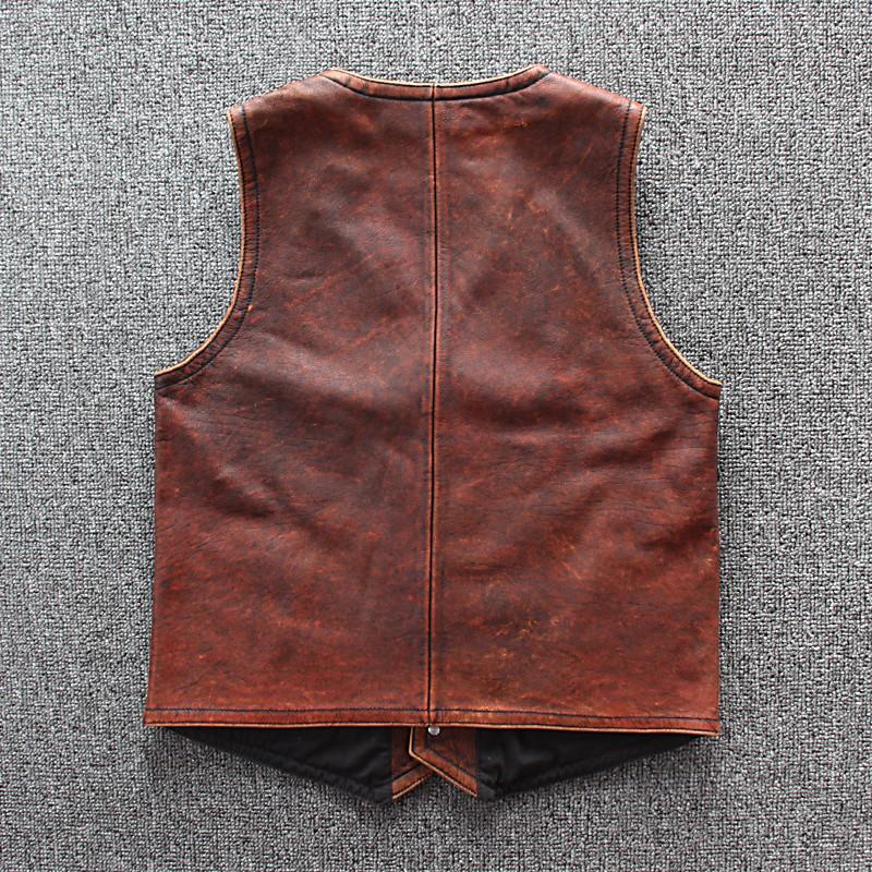 Arcane Fox - Men's Distressed Leather Biker Vest In Brown