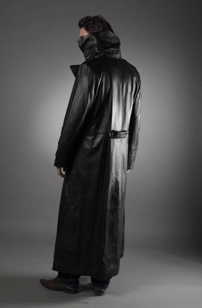 Men's Long Leather Coat In Black