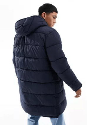 Men's Mid Length Hooded Puffer Coat In Blue