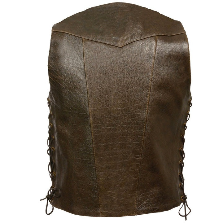 Arcane Fox - Men's Motorcycle Leather Biker Vest In Chocolate Brown