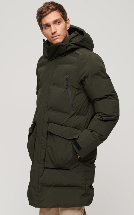 Men's Puffer Hooded Coat In Khaki