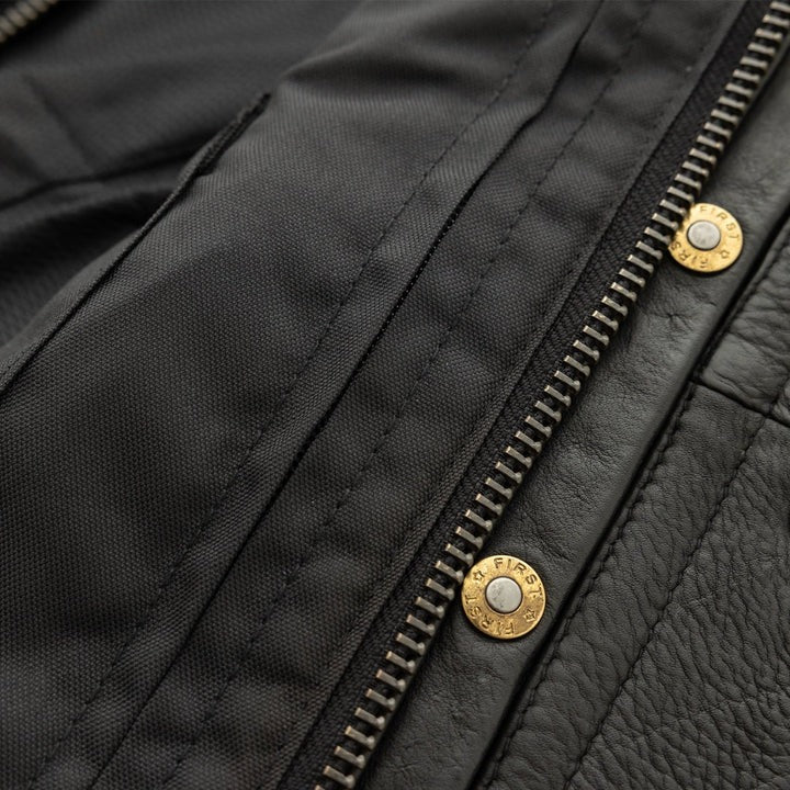 Arcane Fox - Men's Quilted Biker Leather Vest In Black With Golden Buttons