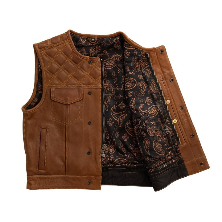 Arcane Fox - Men's Quilted Biker Leather Vest In Brown