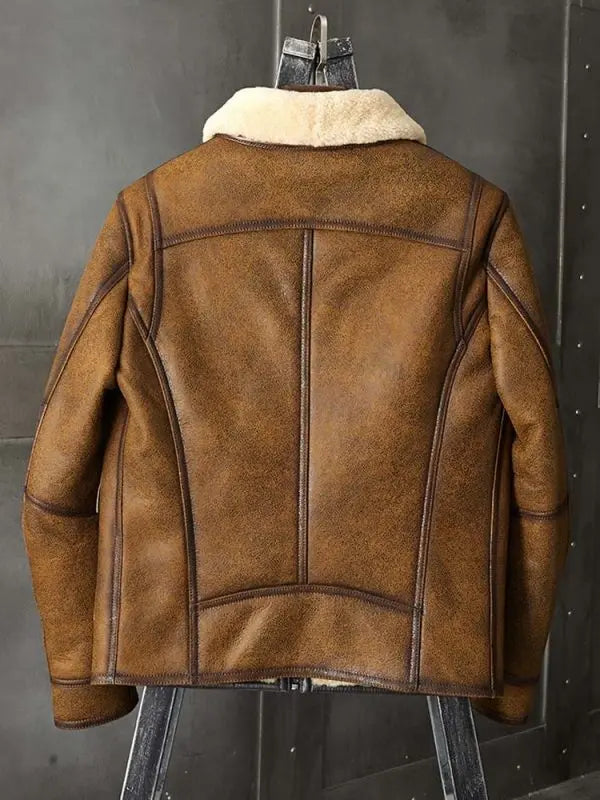 Arcane Fox - Men's Raf Shearling Aviator Leather Jacket In Brown